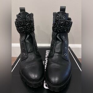 Karl Lagerfeld Black Embellished Combat Boots